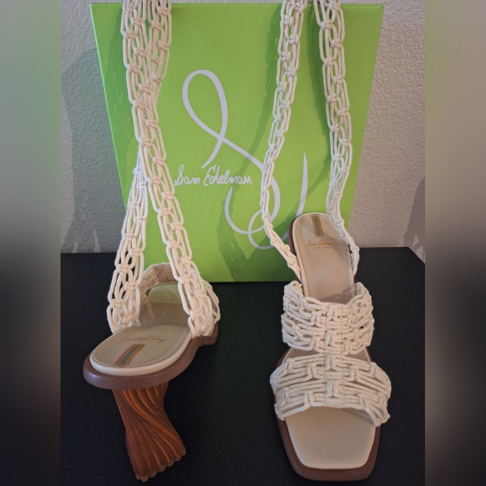 Sam Edelman Cream Braided Ankle-Tie Heels - Picture 5 of 15